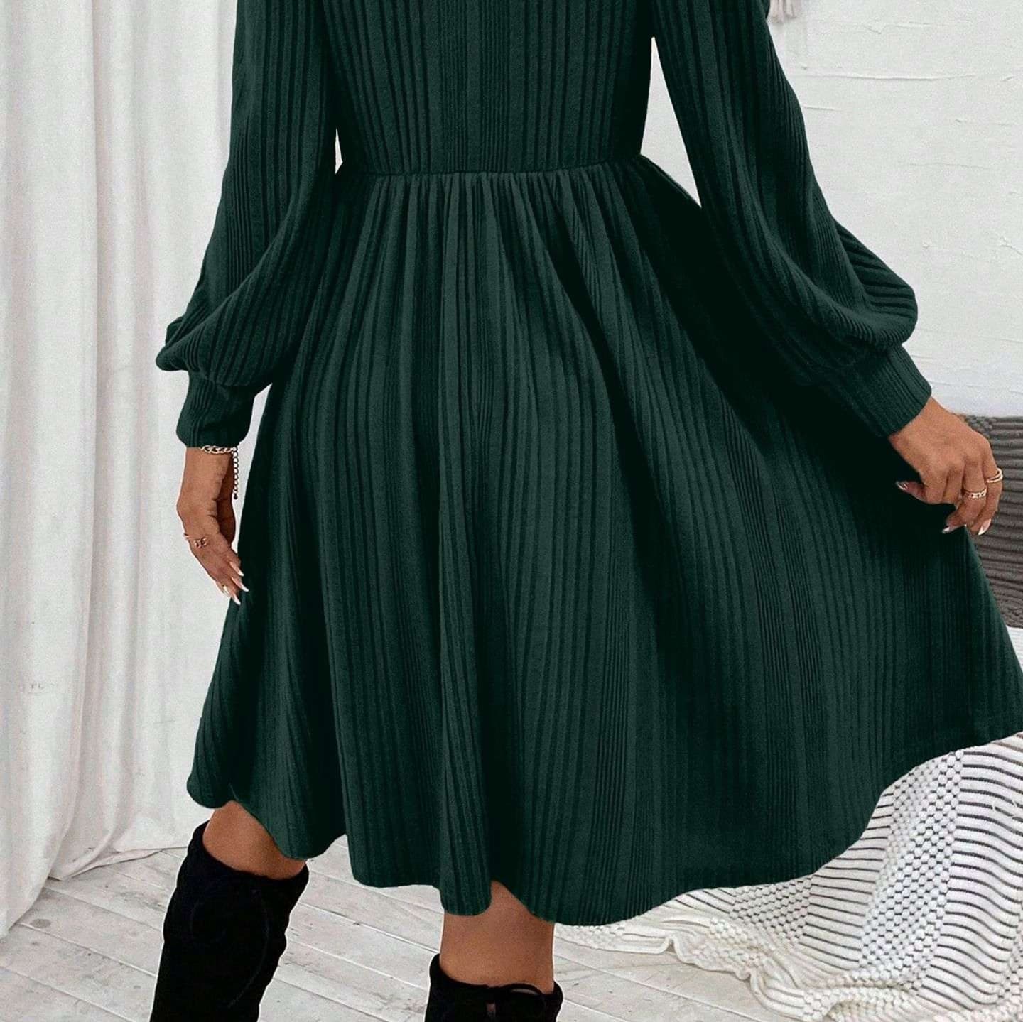 大人かわいい服 ふんわり上品リブニットワンピ
