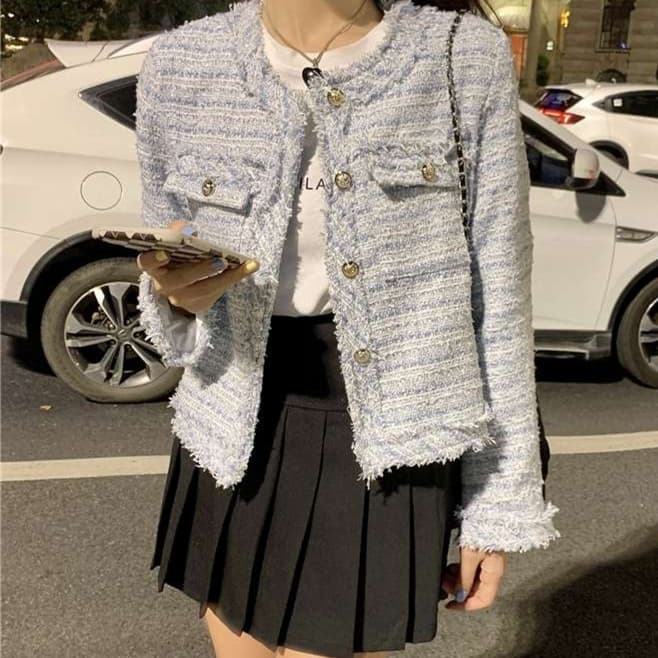 大人かわいい服 ツイード×フリンジ ショートジャケット