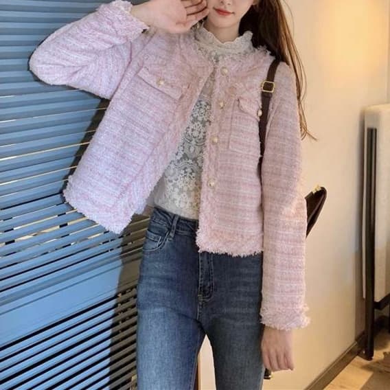 大人かわいい服 ツイード×フリンジ ショートジャケット
