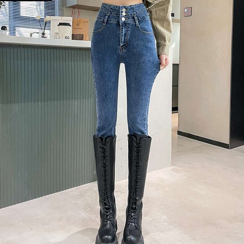 大人かわいい服 脚長シルエット ハイウエストスリムデニム