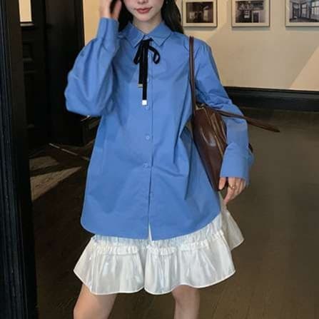 大人かわいい服 清楚系リボンブラウス