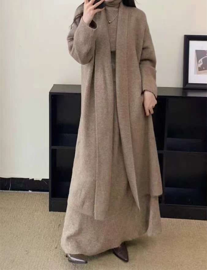 大人かわいい服 ゆったり ロングワンピース&カーディガンセット