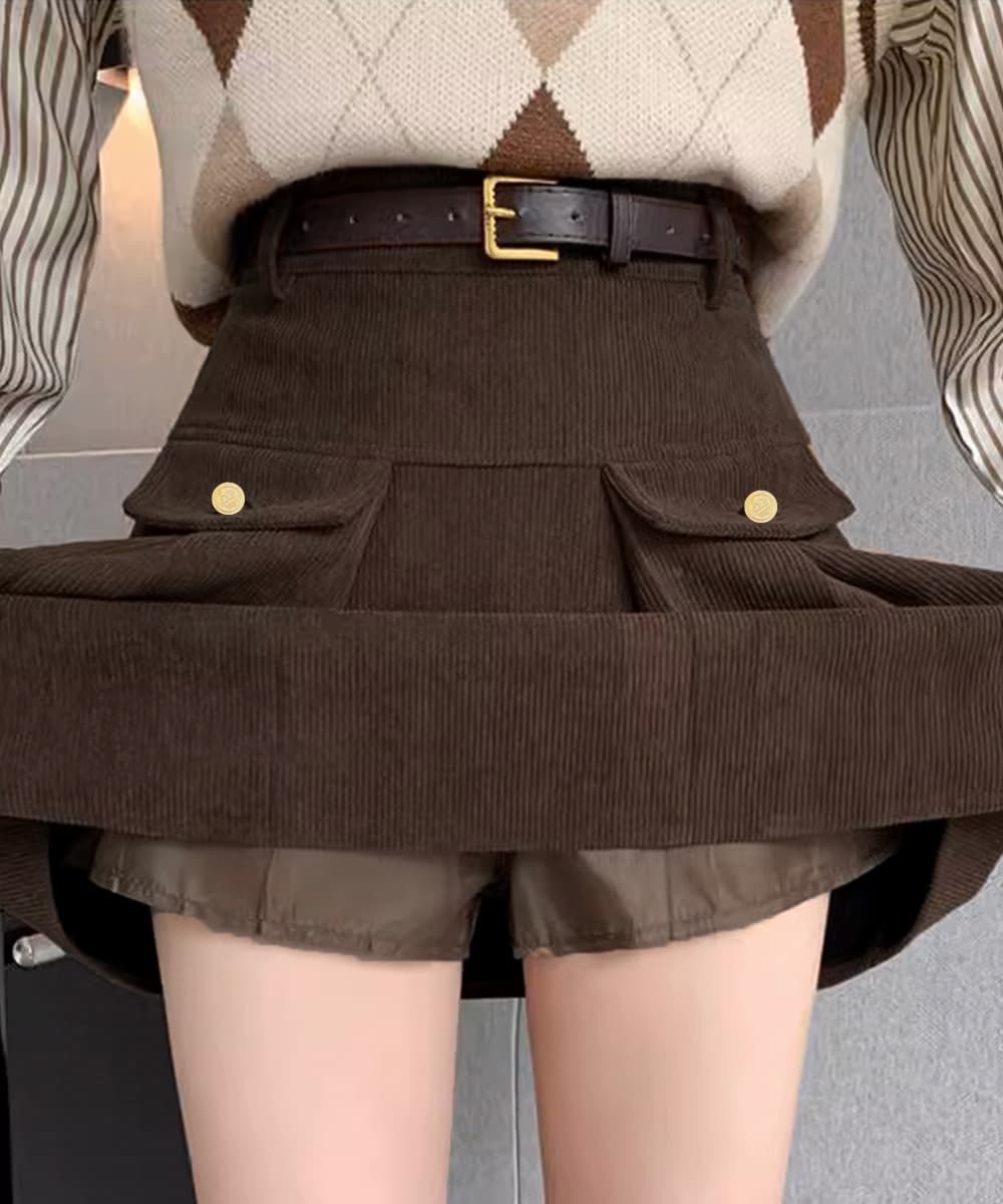 大人かわいい服 大人かわいい コーデュロイプリーツスカート ベルト付き
