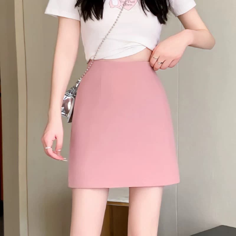 大人かわいい服 脚長見え ハイウエストAラインミニスカート