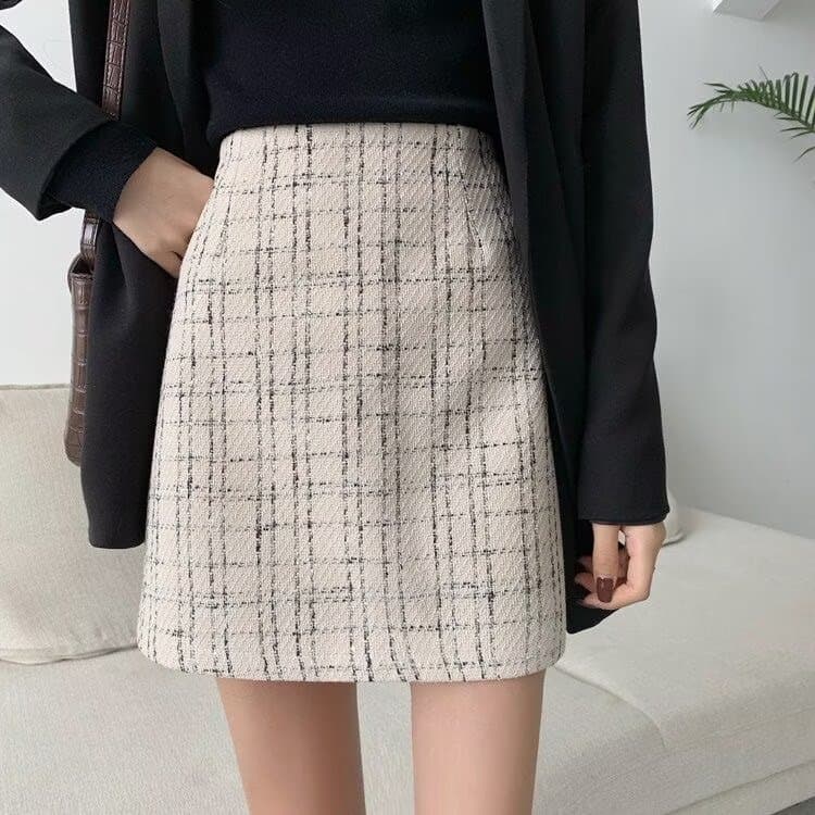 大人かわいい服 クラシカルチェック ツイードミニスカート