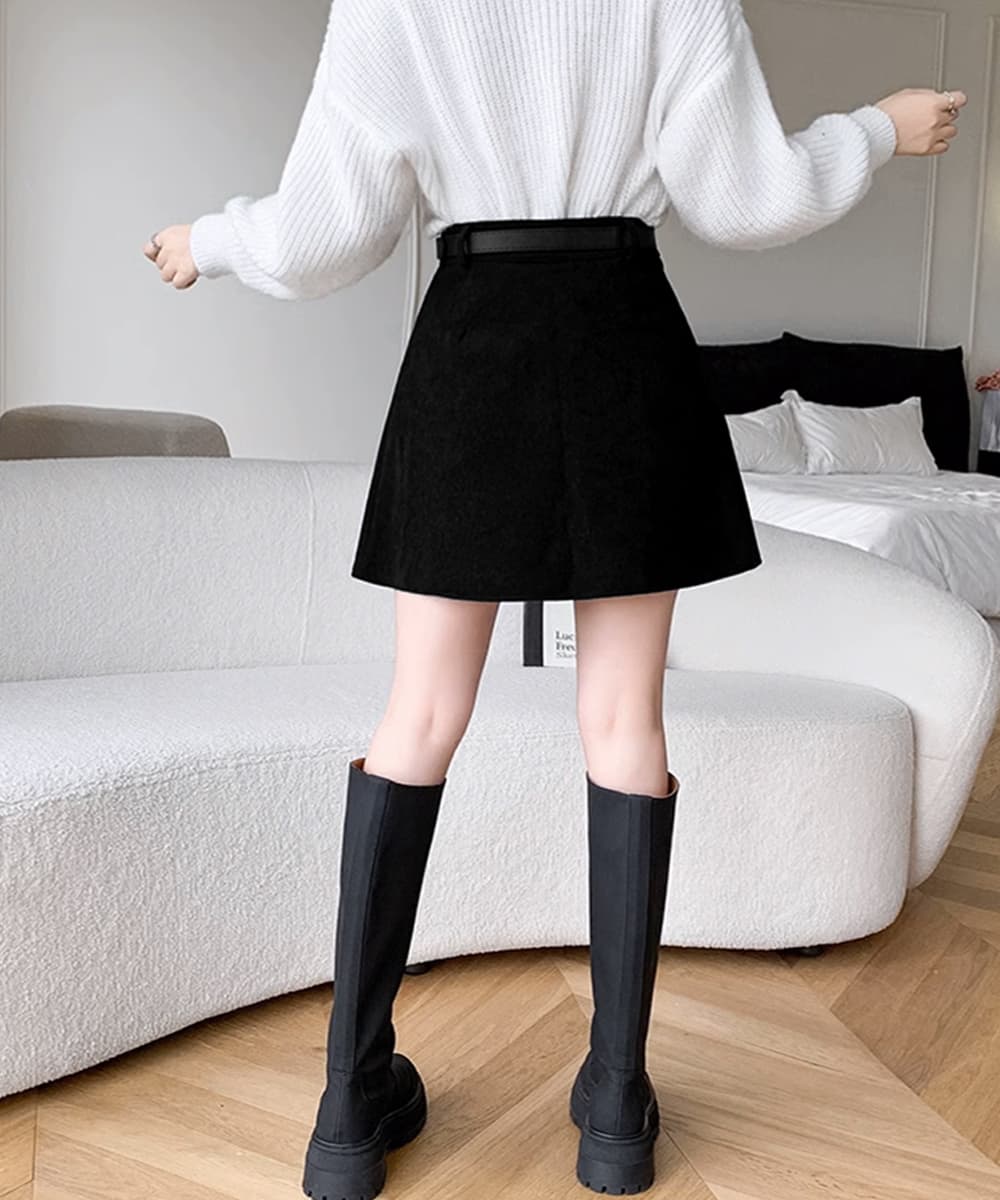 大人かわいい服 大人かわいい コーデュロイプリーツスカート ベルト付き