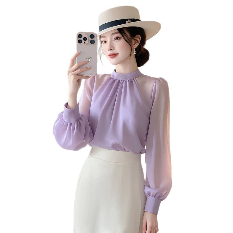 大人かわいい服 エレガントギャザーシフォンブラウス