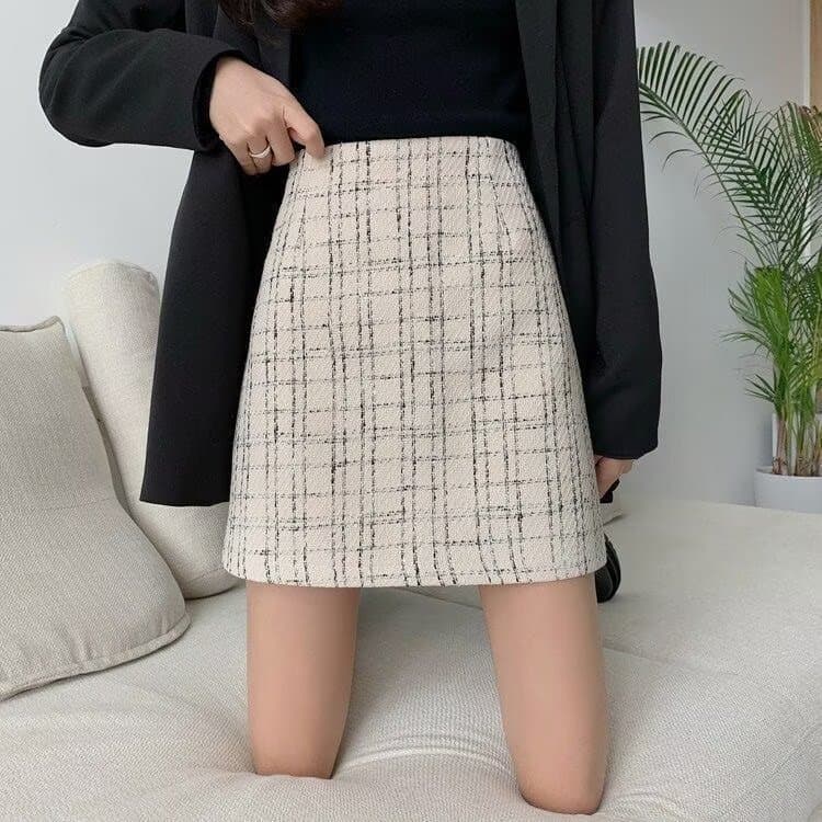 大人かわいい服 クラシカルチェック ツイードミニスカート