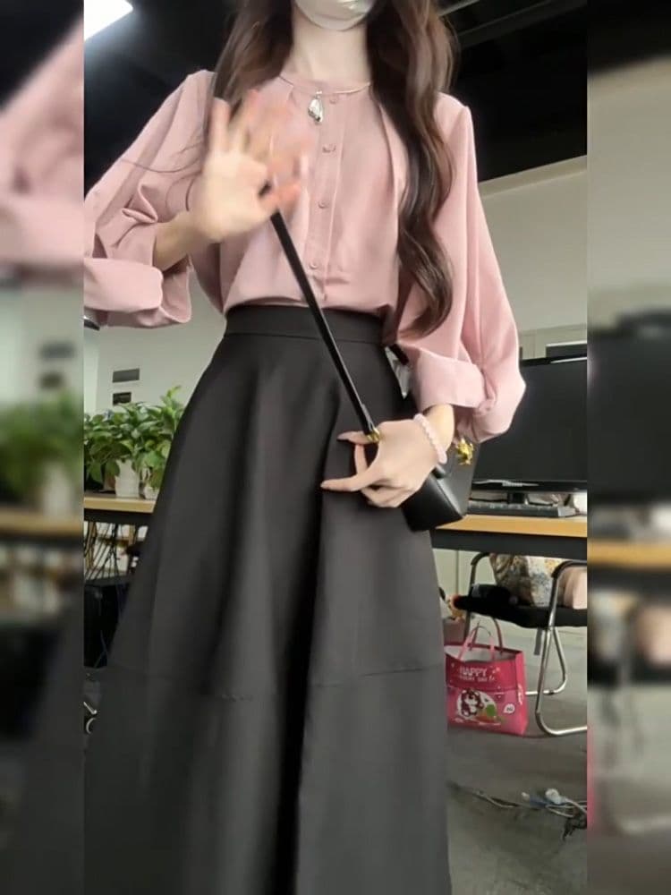 大人かわいい服 パフスリーブ&フレアスカート セットアップ