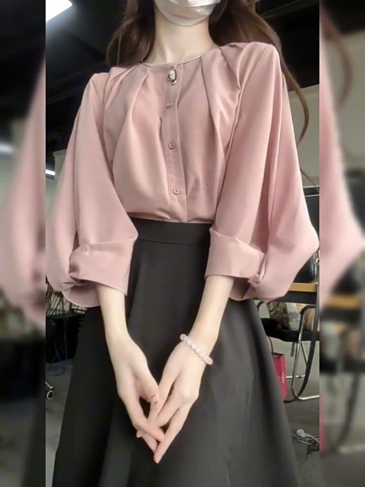 大人かわいい服 パフスリーブ&フレアスカート セットアップ