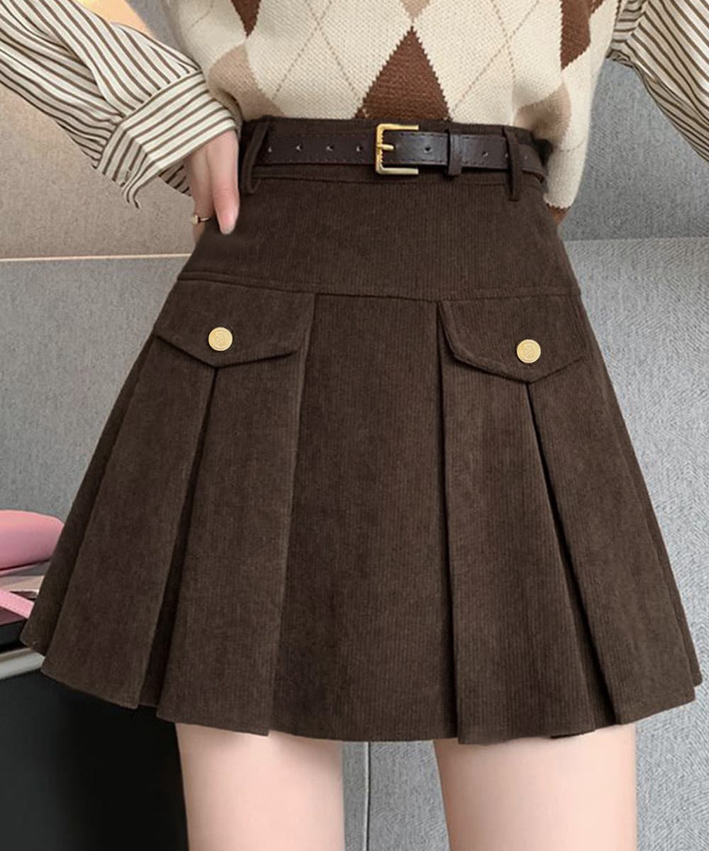 大人かわいい服 大人かわいい コーデュロイプリーツスカート ベルト付き