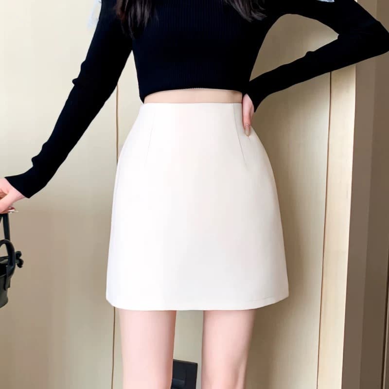 大人かわいい服 脚長見え ハイウエストAラインミニスカート