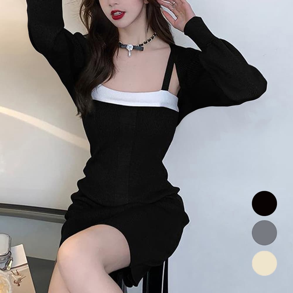 大人かわいい服 モード感あふれる ニットボレロ×ミニワンピセットアップ