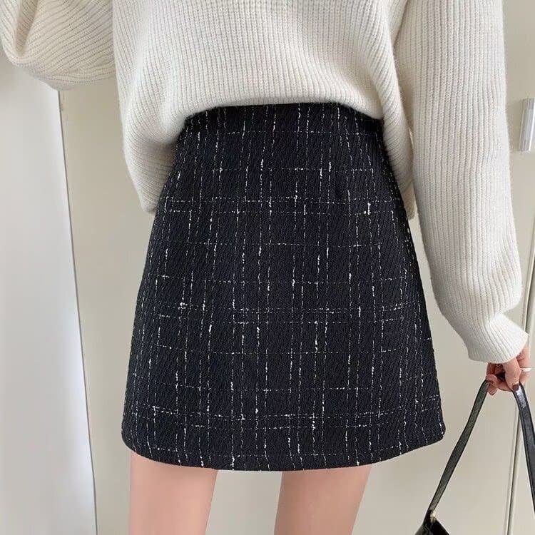 大人かわいい服 クラシカルチェック ツイードミニスカート