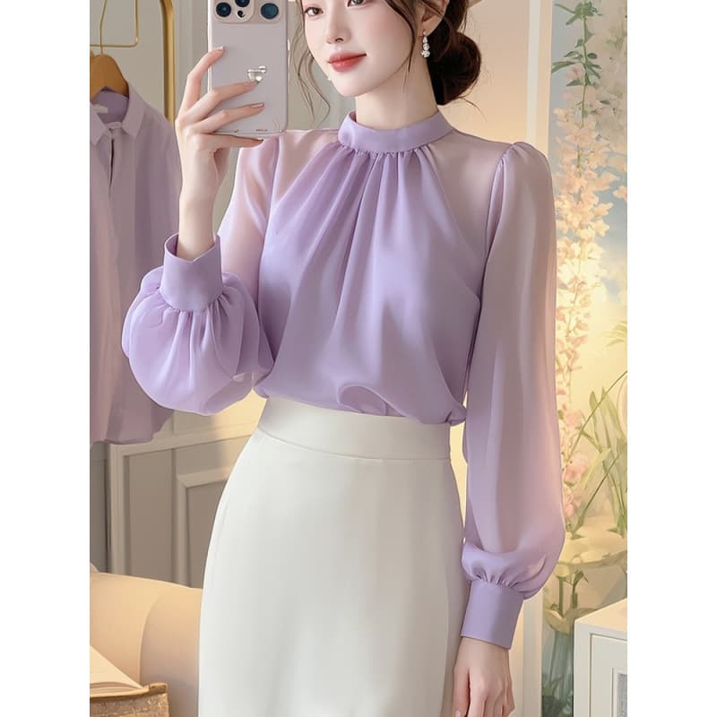大人かわいい服 エレガントギャザーシフォンブラウス