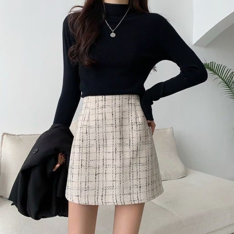 大人かわいい服 クラシカルチェック ツイードミニスカート
