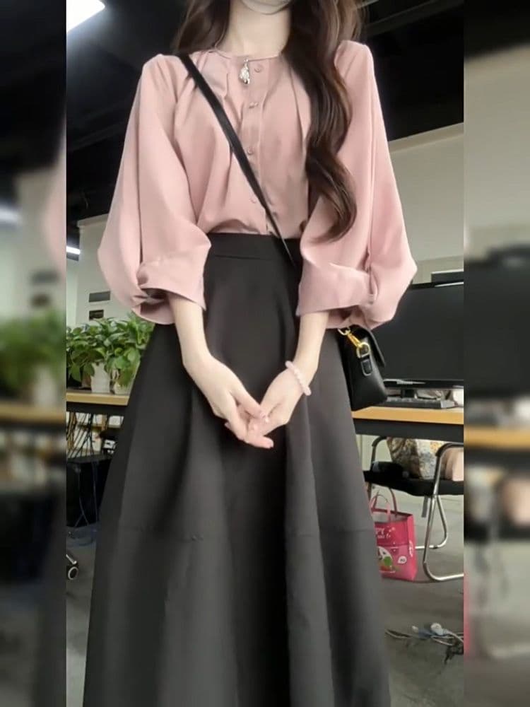 大人かわいい服 パフスリーブ&フレアスカート セットアップ