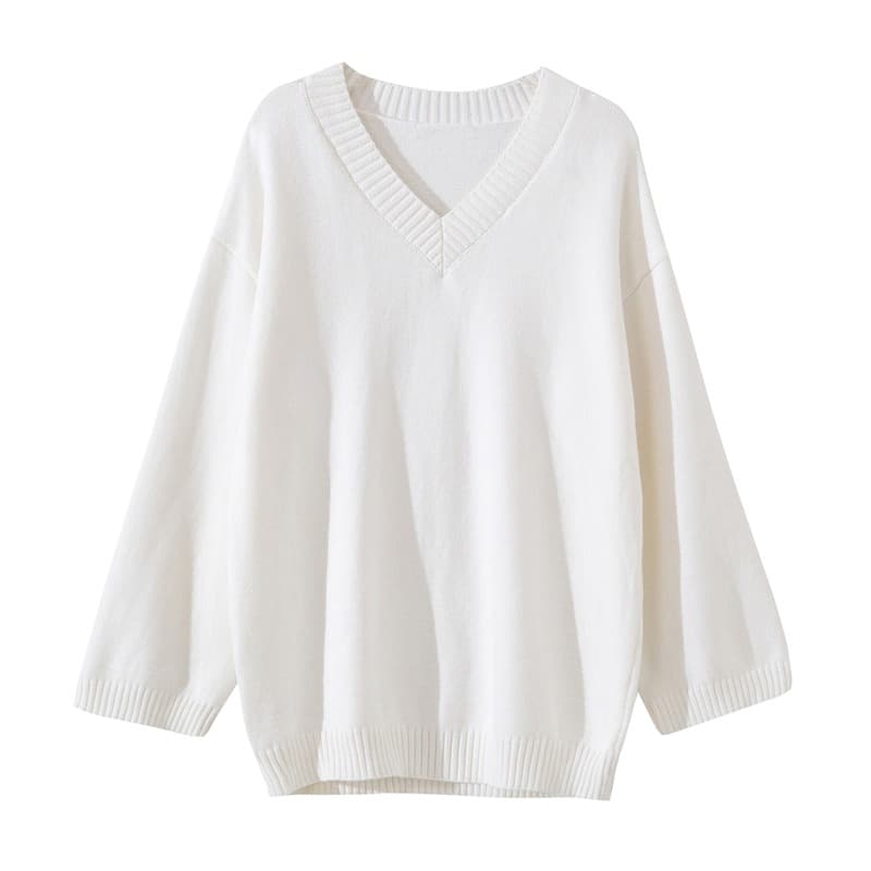 大人かわいい服 ゆったりブイネックニットプルオーバー