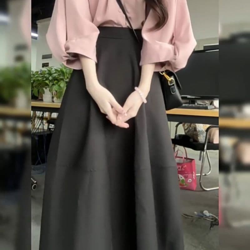 大人かわいい服 パフスリーブ&フレアスカート セットアップ