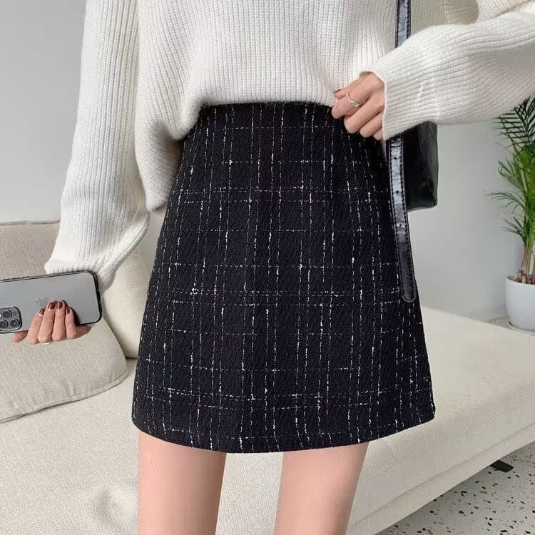 大人かわいい服 クラシカルチェック ツイードミニスカート