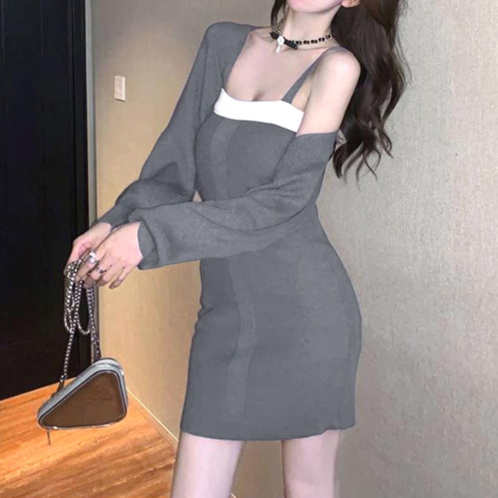 大人かわいい服 モード感あふれる ニットボレロ×ミニワンピセットアップ
