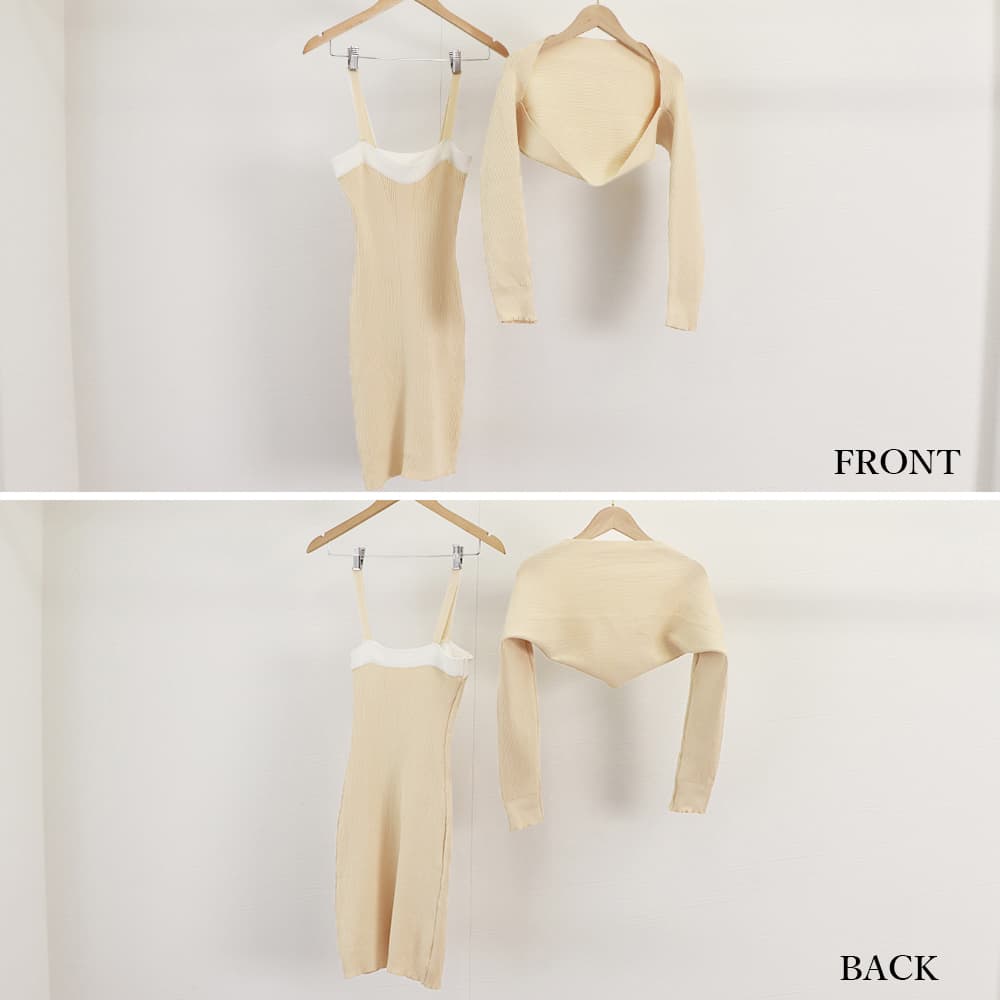 大人かわいい服 モード感あふれる ニットボレロ×ミニワンピセットアップ